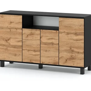 Grote ladekast 140cm – Zwart + Wotan Eik – Ruim en modern woonkamermeubel – TV-hok Grote ladekast 140cm – Zwart + Wotan Eik – Ruim en modern woonkamermeubel – TV-hok