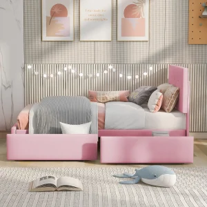 Gestoffeerd bed 90×200 cm met lades, lattenbodem, verstelbaar hoofdeinde, grijs fluweel, functioneel kinderbed