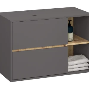 Hangende Onderkast met Blad met twee Gaten voor Opzetwastafel VAMI W90 / Wastafel Onderbouw Kast / Grafietgrijs – Artisan Eik / AKORD / 90x60x45,5 cm Hangende Onderkast met Blad met twee Gaten voor Opzetwastafel VAMI W90 / Wastafel Onderbouw Kast / Grafietgrijs – Artisan Eik / AKORD / 90x60x45,5 cm