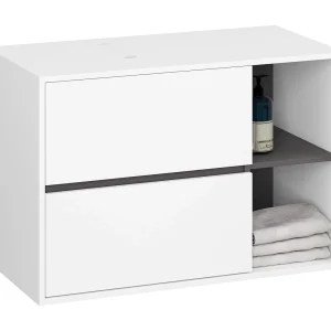 Hangende Onderkast met Blad met twee Gaten voor Opzetwastafel VAMI W90 / Wastafel Onderbouw Kast / Badkamer Kastje / Wit – Sonoma Eik / AKORD / 90x60x45,5 cm Hangende Onderkast met Blad met twee Gaten voor Opzetwastafel VAMI W90 / Wastafel Onderbouw Kast / Badkamer Kastje / Wit – Sonoma Eik / AKORD / 90x60x45,5 cm