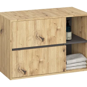 Hangende Onderkast met Blad met twee Gaten voor Opzetwastafel VAMI W90 / Wastafel Onderbouw Kast / Artisan Eik – Grafietgrijs / AKORD / 90x60x45,5 cm Hangende Onderkast met Blad met twee Gaten voor Opzetwastafel VAMI W90 / Wastafel Onderbouw Kast / Artisan Eik – Grafietgrijs / AKORD / 90x60x45,5 cm