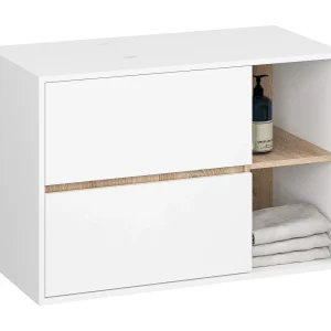 Hangende Onderkast met Blad met twee Gaten voor Opzetwastafel VAMI W90 / Wastafel Onderbouw Kast / Badkamer Kastje / Wit – Sonoma Eik / AKORD / 90x60x45,5 cm Hangende Onderkast met Blad met twee Gaten voor Opzetwastafel VAMI W90 / Wastafel Onderbouw Kast / Badkamer Kastje / Wit – Sonoma Eik / AKORD / 90x60x45,5 cm