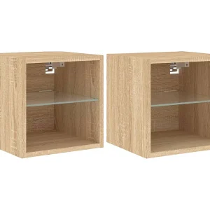 Hans Tv-wandmeubels met LED 2 st 30×28,5×30 cm sonoma eikenkleurig Hans Tv-wandmeubels met LED 2 st 30×28,5×30 cm sonoma eikenkleurig