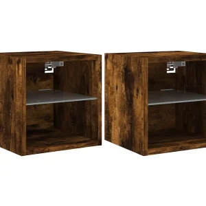 Hans Tv-wandmeubels met LED 2 st 30×28,5×30 cm gerookt eikenkleurig Hans Tv-wandmeubels met LED 2 st 30×28,5×30 cm gerookt eikenkleurig