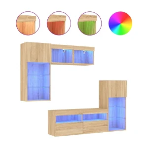 Grynti  5-delige Tv-wandmeubelset met LED bewerkt hout sonoma eiken