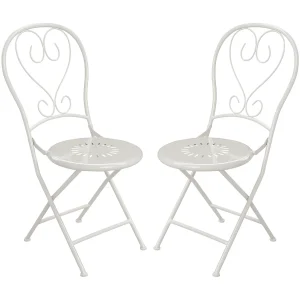 Set van 2 opvouwbare tuinstoelen van metaal in smeedijzeren stijl – Wit – GUERMANTES van MYLIA