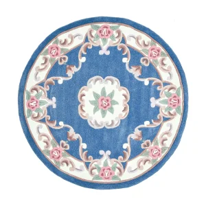 Handgetuft tapijt met rand in Aubusson-design 190×190 cm blauw Ming Handgetuft tapijt met rand in Aubusson-design 190×190 cm blauw Ming