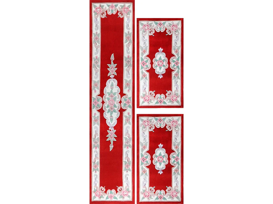Handgetuft tapijt met rand in Aubusson-design 70x600 cm rood Ming