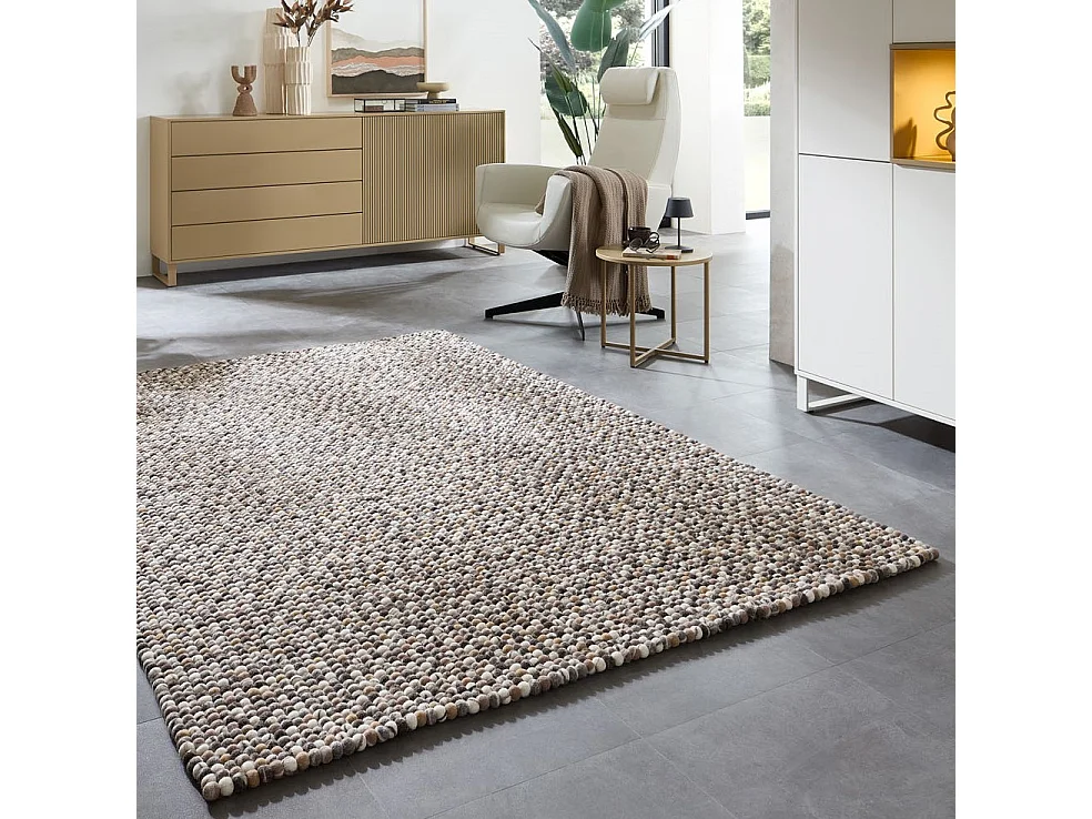 Handgemaakt viltbal-tapijt 90x160 cm natuurlijk multi Felty 2.2