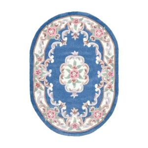 Handgetuft tapijt met rand in Aubusson-design 190×290 cm blauw Ming Handgetuft tapijt met rand in Aubusson-design 190×290 cm blauw Ming