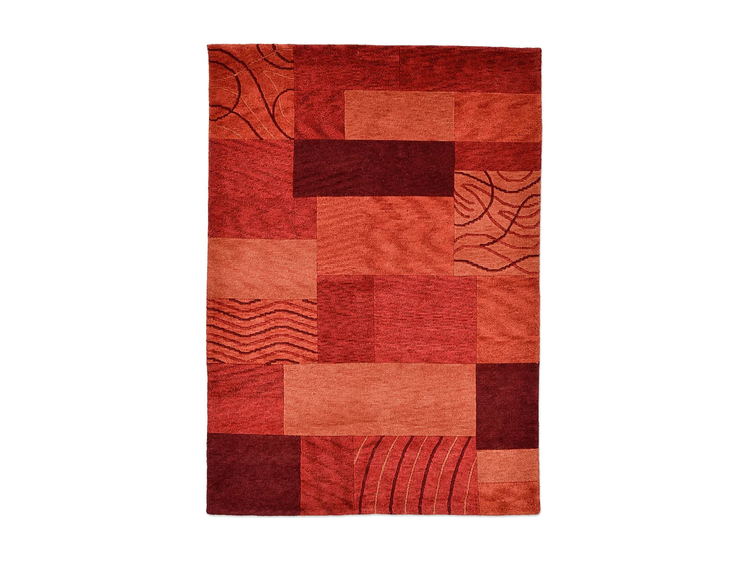 Handgeknoopt wollen tapijt in patchworkstijl 70x140 cm rood Domas