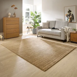 Handgeweven UNI wollen tapijt 70×140 cm oker Pure