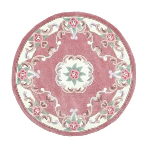 Handgetuft tapijt met rand in Aubusson-design 150×150 cm roze Ming Handgetuft tapijt met rand in Aubusson-design 150×150 cm roze Ming