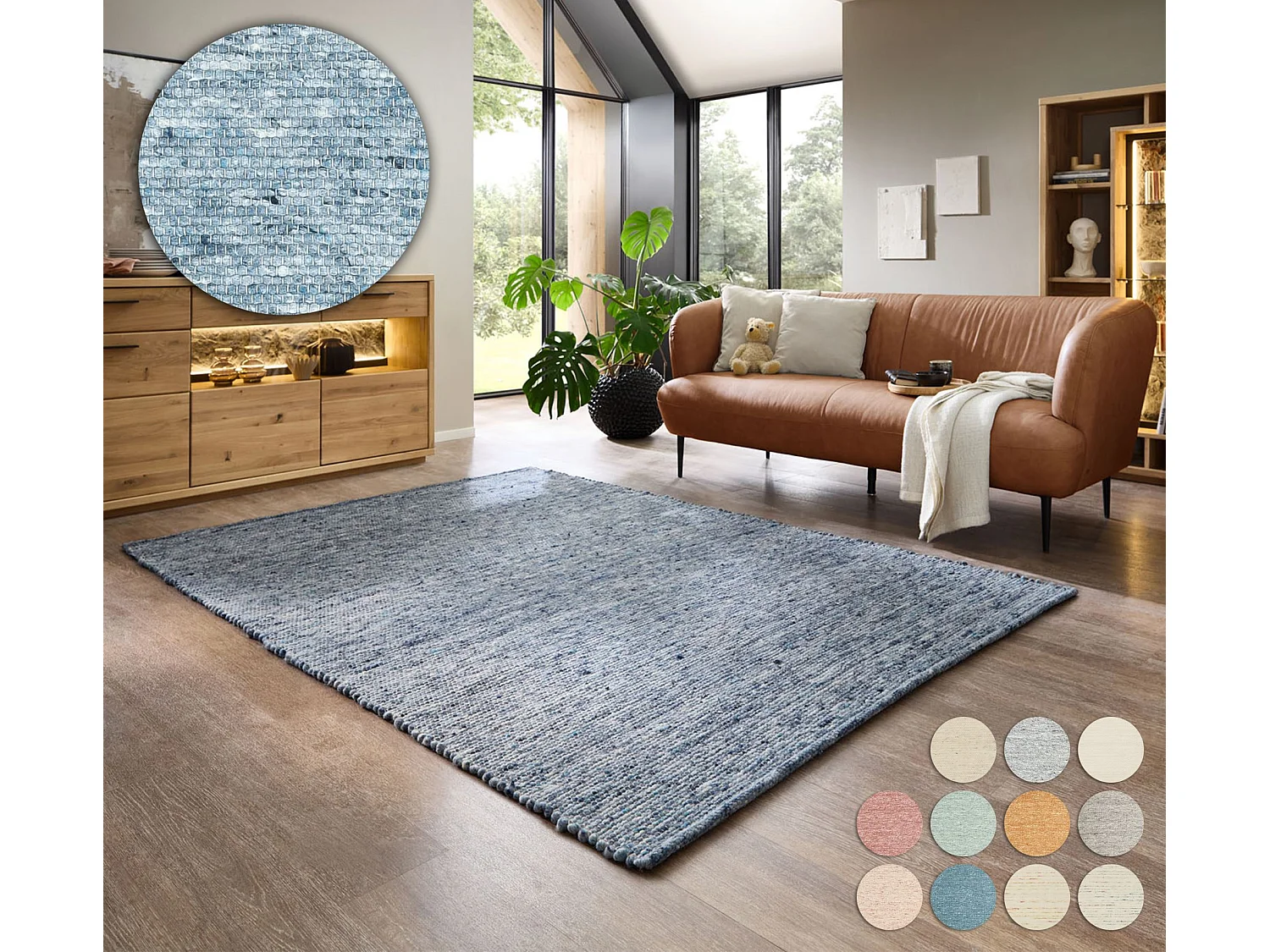 Handgeweven omkeerbaar wollen tapijt 40x60 cm blauw Alpen