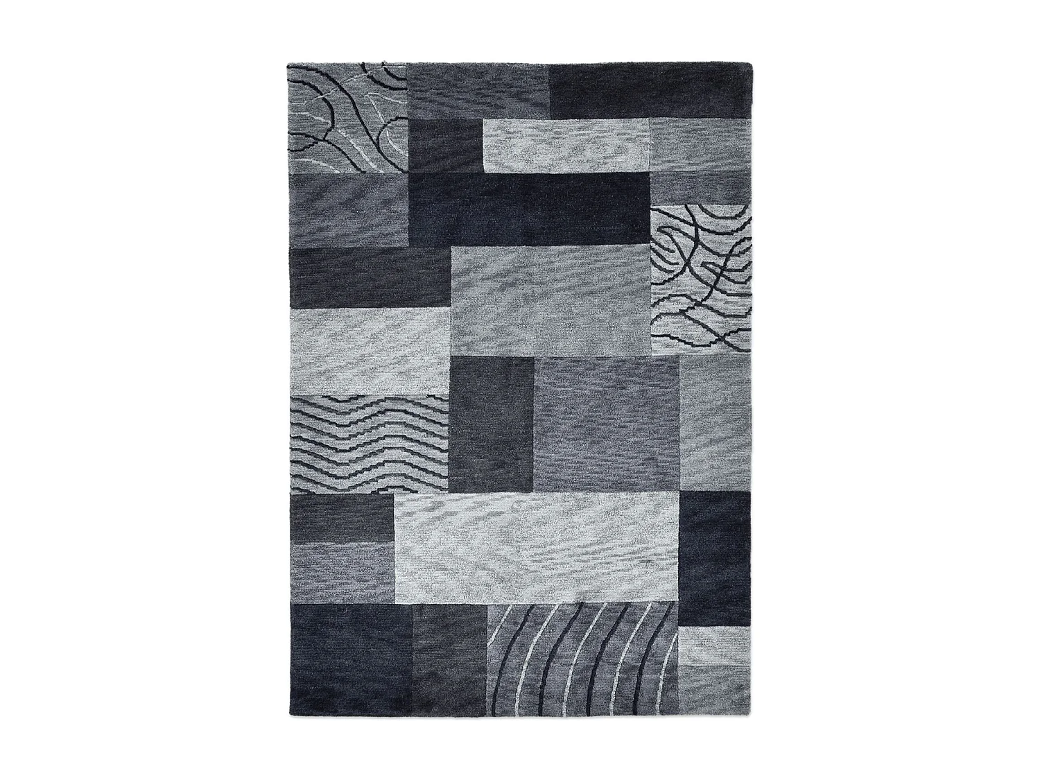 Handgeknoopt wollen tapijt in patchworkstijl 250x350 cm antraciet Domas