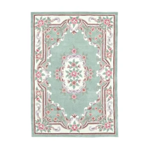Handgetuft tapijt met rand in Aubusson-design 90×160 cm groen Ming Handgetuft tapijt met rand in Aubusson-design 90×160 cm groen Ming