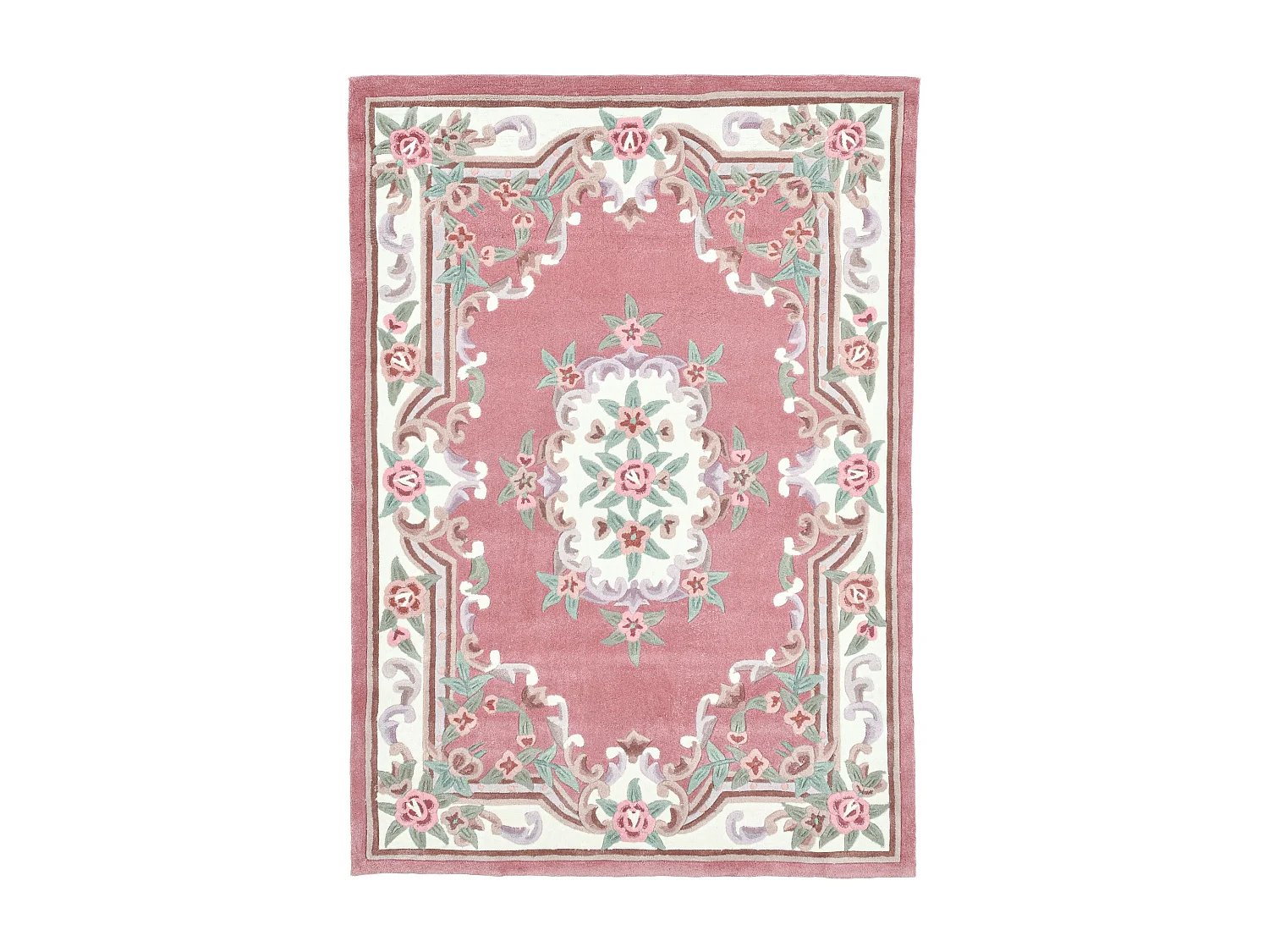 Handgetuft tapijt met rand in Aubusson-design 60x90 cm roze Ming