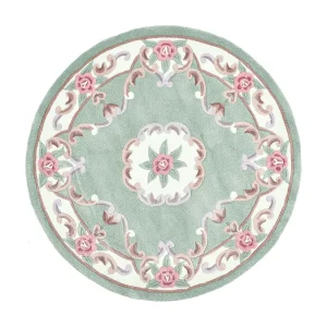 Handgetuft tapijt met rand in Aubusson-design 150×150 cm groen Ming Handgetuft tapijt met rand in Aubusson-design 150×150 cm groen Ming
