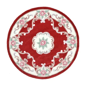 Handgetuft tapijt met rand in Aubusson-design 190×190 cm rood Ming Handgetuft tapijt met rand in Aubusson-design 190×190 cm rood Ming