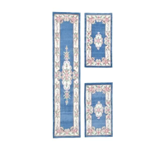 Handgetuft tapijt met rand in Aubusson-design 70×600 cm blauw Ming Handgetuft tapijt met rand in Aubusson-design 70×600 cm blauw Ming