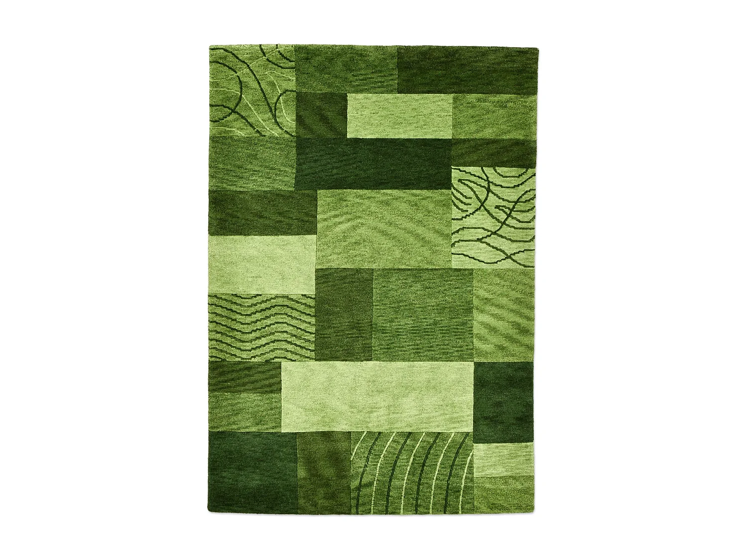 Handgeknoopt wollen tapijt in patchworkstijl 90x160 cm groen Domas