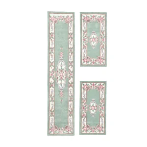 Handgetuft tapijt met rand in Aubusson-design 70×600 cm groen Ming Handgetuft tapijt met rand in Aubusson-design 70×600 cm groen Ming