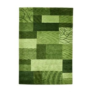 Handgeknoopt wollen tapijt in patchworkstijl  120×180 cm groen Domas