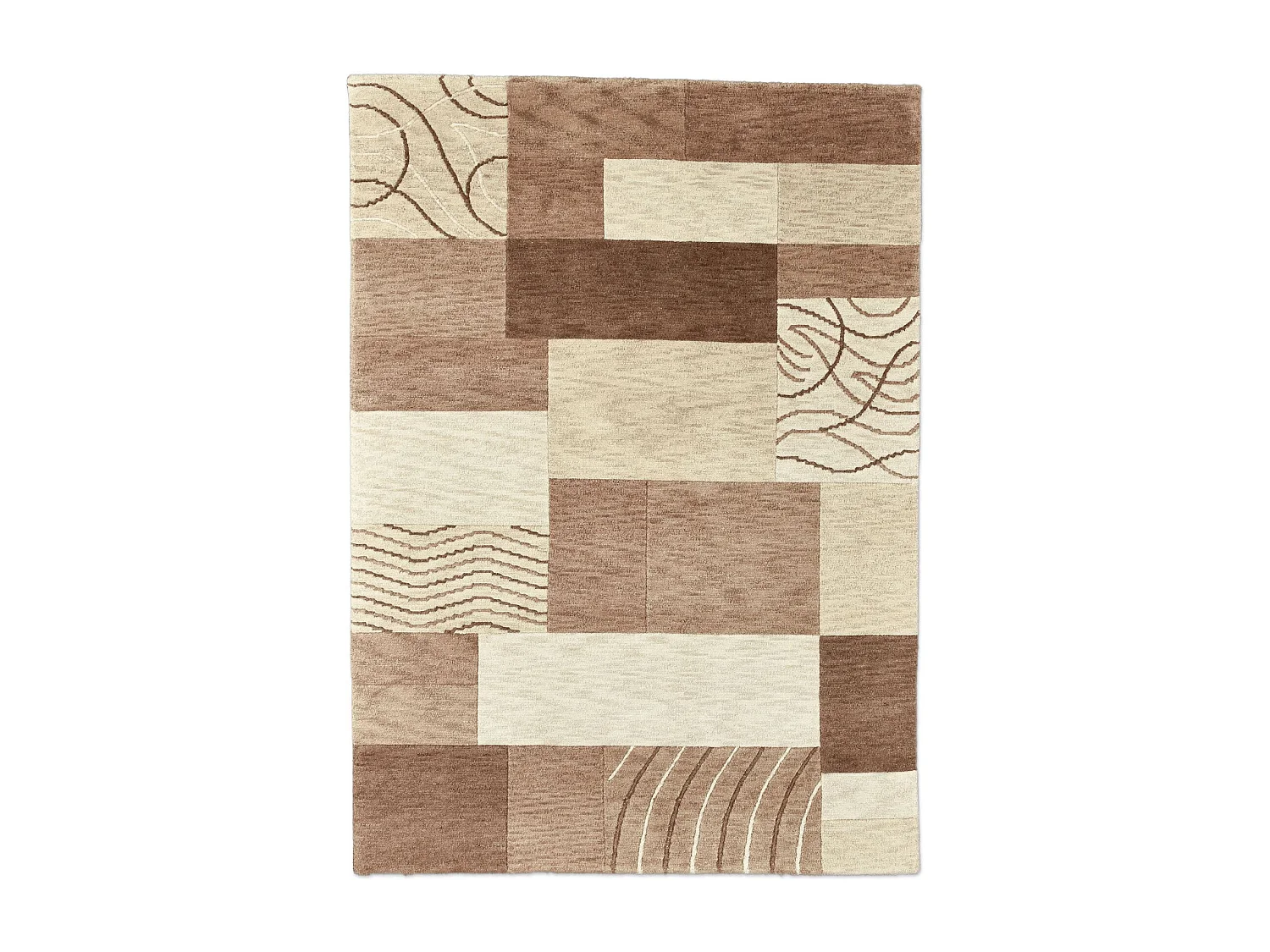 Handgeknoopt wollen tapijt in patchworkstijl 170x240 cm bruin Domas