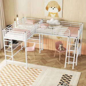 Halfhoogslaper 90×200 cm wit, twee slaapplaatsen, bureau onder het bed, dubbele trap en veilig leuningrek Halfhoogslaper 90×200 cm wit, twee slaapplaatsen, bureau onder het bed, dubbele trap en veilig leuningrek