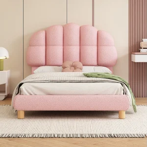 Gestoffeerd kinderbed 90×200 cm roze met zachte stof in wollook, lattenbodem, elegant en knus design Gestoffeerd kinderbed 90×200 cm roze met zachte stof in wollook, lattenbodem, elegant en knus design