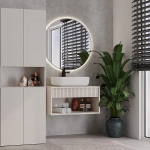 GLAZE – Badkamerkast met wasmand – Moderne stijl – 174x60x30 cm – Kolomkast badkamer – Beige GLAZE – Badkamerkast met wasmand – Moderne stijl – 174x60x30 cm – Kolomkast badkamer – Beige