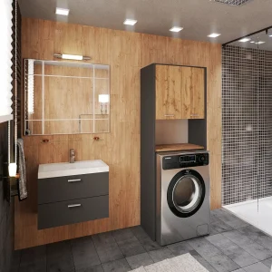 Grijs+Oak Wotan badkamerkolom 64x30x165 cm – wasmachine-unit – kast boven wasmachine – ruimtebesparende opslag Grijs+Oak Wotan badkamerkolom 64x30x165 cm – wasmachine-unit – kast boven wasmachine – ruimtebesparende opslag
