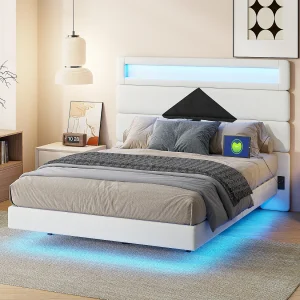 Gestoffeerd bed 140x190cm met USB, tweepersoonsbed met LED, opbergbed met diamant hoofdeinde, fluweel