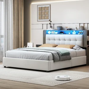 Gestoffeerd bed 140x200cm met lattenbodem, opbergbed en LED, fluweel, wit Gestoffeerd bed 140x200cm met lattenbodem, opbergbed en LED, fluweel, wit