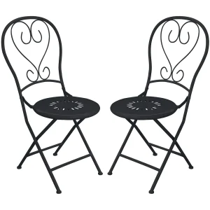 Set van 2 opvouwbare tuinstoelen van metaal in smeedijzeren stijl – Antraciet – GUERMANTES van MYLIA