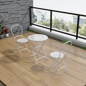 Opvouwbare metalen tuineethoek in smeedijzerstijl – een tafel D.60 cm en 2 stoelen – Wit – GUERMANTES van MYLIA Opvouwbare metalen tuineethoek in smeedijzerstijl – een tafel D.60 cm en 2 stoelen – Wit – GUERMANTES van MYLIA