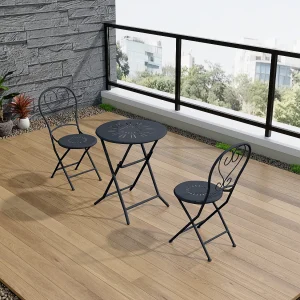 Opvouwbare metalen tuineethoek in smeedijzerstijl – een tafel D.60 cm en 2 stoelen – Antraciet – GUERMANTES van MYLIA Opvouwbare metalen tuineethoek in smeedijzerstijl – een tafel D.60 cm en 2 stoelen – Antraciet – GUERMANTES van MYLIA