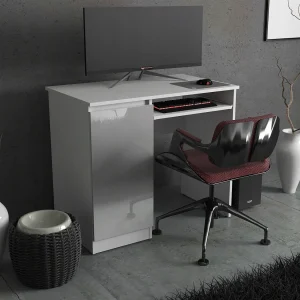 Glanzend Wit Gaming Bureau met 2 Planken 90 cm Glanzend Wit Gaming Bureau met 2 Planken 90 cm