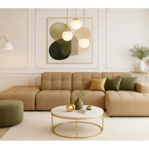 Hoekbank rechts met poef Bergamo B– stof Raven 34 lichtbruin, 341×166×70 cm Hoekbank rechts met poef Bergamo B– stof Raven 34 lichtbruin, 341×166×70 cm