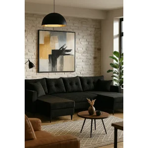 Hoekbank met slaapfunctie ROMEO U, stof Riviera 100 zwart, afmetingen 300 × 156 × 74 cm