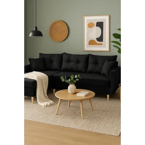 Hoekbank met slaapfunctie, linkse uitvoering ROMEO L, stof Riviera 100 zwart, 234x156x74 cm Hoekbank met slaapfunctie, linkse uitvoering ROMEO L, stof Riviera 100 zwart, 234x156x74 cm