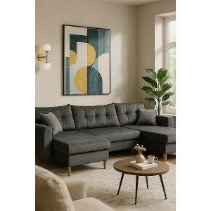 Hoekbank met slaapfunctie ROMEO U, stof Riviera 95 grijs, afmetingen 300 × 156 × 74 cm