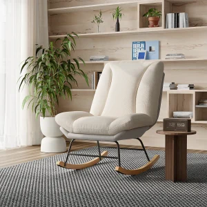 Gevoerde schommelstoel met verstelbare rugleuning – Voor woonkamer, slaapkamer of balkon – Afmetingen: 90,5 x 74 x 98 cm Gevoerde schommelstoel met verstelbare rugleuning – Voor woonkamer, slaapkamer of balkon – Afmetingen: 90,5 x 74 x 98 cm