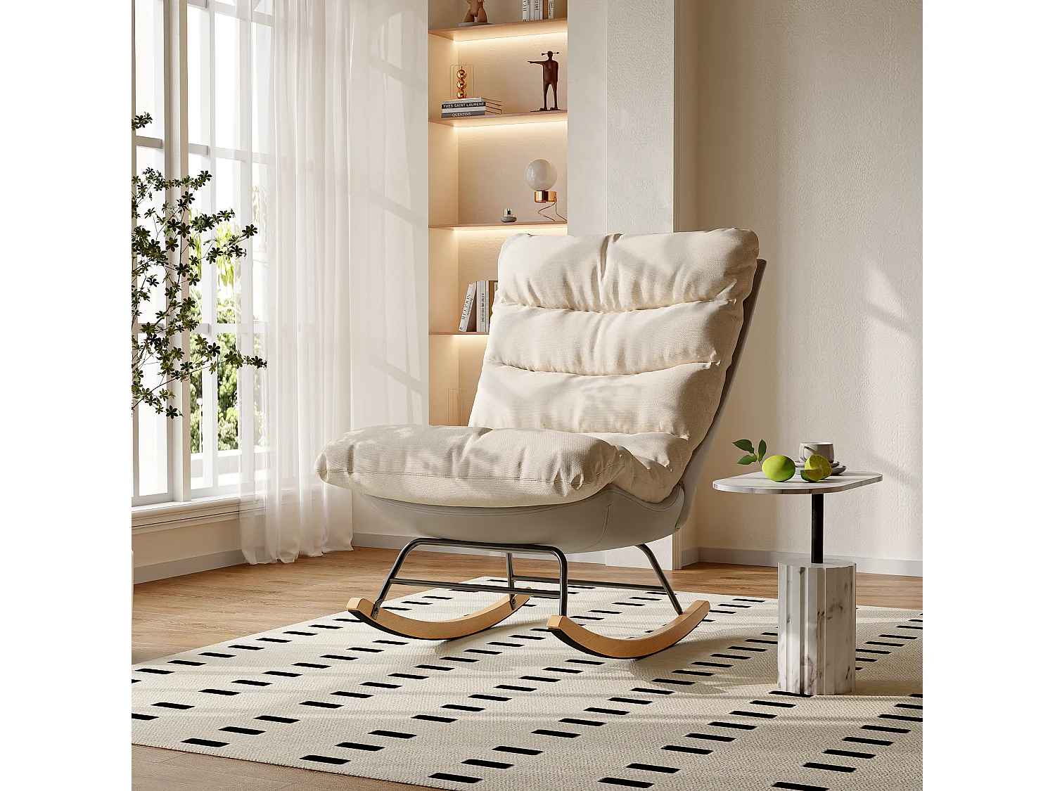 Gevoerde schommelstoel met verstelbare rugleuning - Voor woonkamer, slaapkamer of balkon - Afmetingen: 83 x 72 x 93 cm