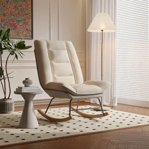 Gevoerde schommelstoel met verstelbare rugleuning – Voor woonkamer, slaapkamer of balkon – Afmetingen: 90 x 77 x 98 cm Gevoerde schommelstoel met verstelbare rugleuning – Voor woonkamer, slaapkamer of balkon – Afmetingen: 90 x 77 x 98 cm