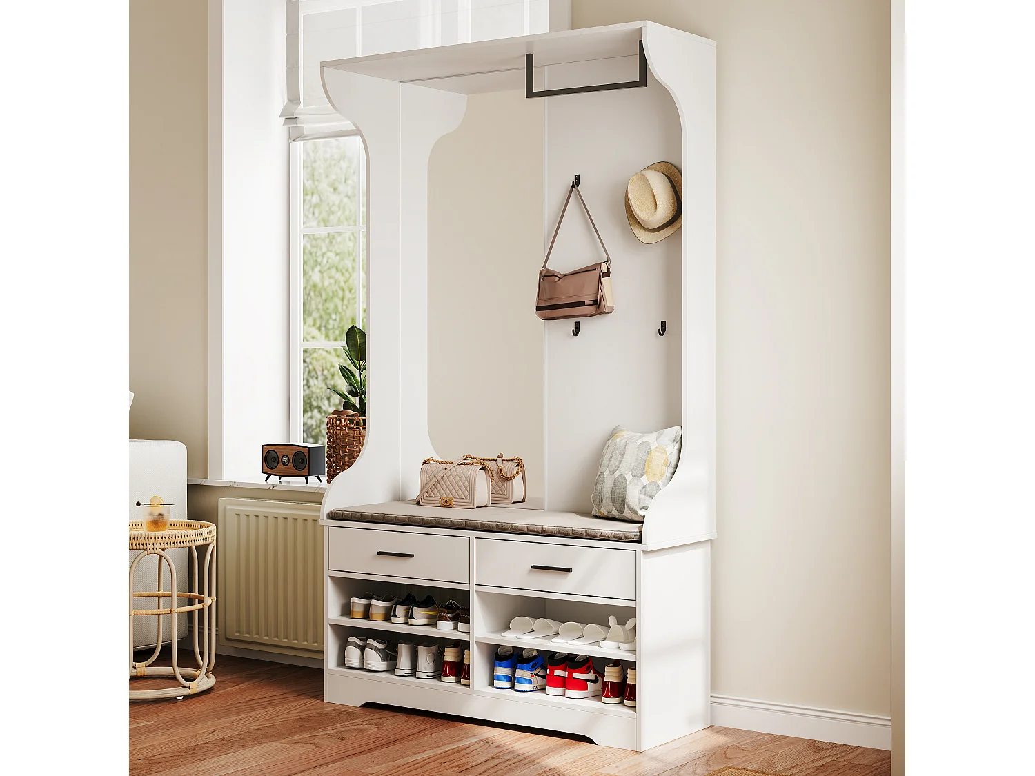 Halkast met spiegel, haken en schoenenrek - modern design