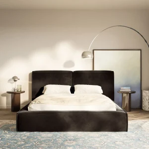 Gestoffeerd bed 160×200 – opbergruimte – lattenbodem – velours – bruin – TILVES