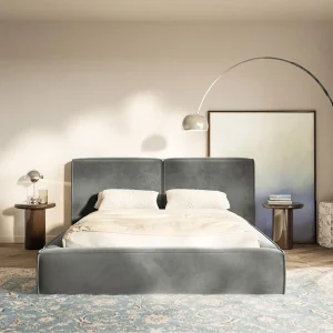 Gestoffeerd bed 140×200 – opbergruimte – lattenbodem – velours – grijs – TILVES Gestoffeerd bed 140×200 – opbergruimte – lattenbodem – velours – grijs – TILVES