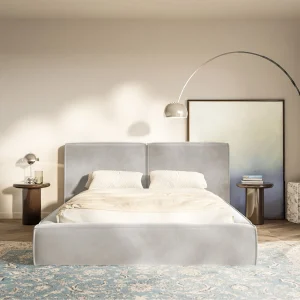 Gestoffeerd bed 140×200 – opbergruimte – lattenbodem – velours – greige – TILVES Gestoffeerd bed 140×200 – opbergruimte – lattenbodem – velours – greige – TILVES
