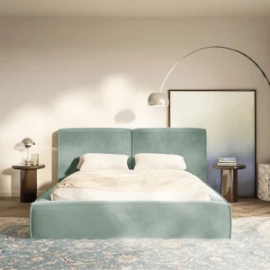 Gestoffeerd bed 160×200 – opbergruimte – lattenbodem – velours – saliegroen – TILVES